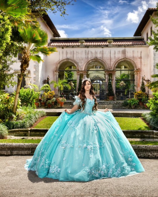 Floral Applique Aqua Blue Vestidos De 15 Anos Off Shoulder Ballgown With Train Quinceanera Dress 2024 Cocktail Dresses