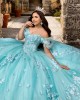 Floral Applique Aqua Blue Vestidos De 15 Anos Off Shoulder Ballgown With Train Quinceanera Dress 2024 Cocktail Dresses