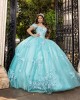 Floral Applique Aqua Blue Vestidos De 15 Anos Off Shoulder Ballgown With Train Quinceanera Dress 2024 Cocktail Dresses