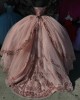 Glitter Pink Quinceanera Dress Sweetheart Neck Ball Gown Crystal Corset Sweet 16 Vestidos De 15 Anos