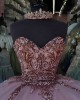 Glitter Pink Quinceanera Dress Sweetheart Neck Ball Gown Crystal Corset Sweet 16 Vestidos De 15 Anos