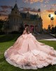 Glitter Rose Gold Quinceanera Dress Ball Gown Lace Applique Beading Crystal Corset Sweet 16 Vestido De 15 Anos