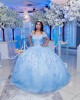 Glitter Sequin Sweetheart Neck Vestidos De 15 Anos Sky Blue Quinceanera Dress Off Shoulder Sweet 15 Gowns