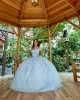 Glitter Sequin Sweetheart Neck Vestidos De 15 Anos Sky Blue Quinceanera Dress Off Shoulder Sweet 15 Gowns