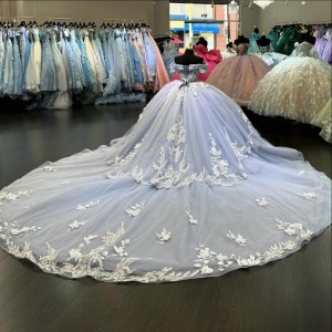 Gray Blue Vestidos De 15 Anos Lace Appliques Quinceanera Dress Ball Gown Party Dress Robe De Prom Dress Customize