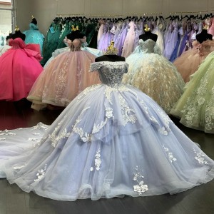 Gray Blue Vestidos De 15 Anos Lace Appliques Quinceanera Dress Ball Gown Party Dress Robe De Prom Dress Customize