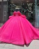 Hot Pink Quince Dress Off Shoulder Vestidos De 15 Anos Pearl Birthday Gowns Sweet 15 16 Dresses With Bow