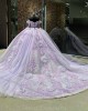 Long Sleeve Vestidos De 15 Anos Lilac Quince Dress Sequin Crystal Girl Birthday Gowns With 3D Flowers