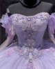 Long Sleeve Vestidos De 15 Anos Lilac Quince Dress Sequin Crystal Girl Birthday Gowns With 3D Flowers