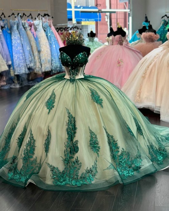 Luxury Green Quinceanera Dresses Birthday Party Prom Princess Ball Gown Vestidos De 15 Anos