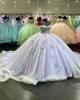 Luxury Lilac Quinceanera Ball Gown Dresses 3D Floral Lace Applique Sleeveless Sweet 16 Floor Length Party Prom Dress