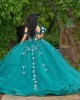 Off Shoulder Green Quince Dress 15 Anos Crystal V Neck Women 2024 Ball Gown Lace Appliques Sequin Girl Birthday Gowns