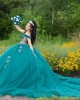 Off Shoulder Green Quince Dress 15 Anos Crystal V Neck Women 2024 Ball Gown Lace Appliques Sequin Girl Birthday Gowns