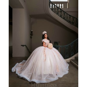 Off Shoulder Pink Vestidos De 15 Anos Sweet 15 Gowns Lace Appliques Quinceanera Dress Sweetheart Neck 2024 Ball Gown Princess Dresses