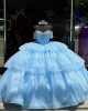 Off Shoulder Sky Blue Quince Dress Crystal Wear Pageant Sweetheart Neck Vestidos De 15 Anos Sequin Instagram Gowns With Bow