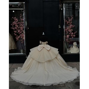 Off The Shoulder Champagne Gown For Sweet 16 Quinceanera Dresses With Bow On The Back