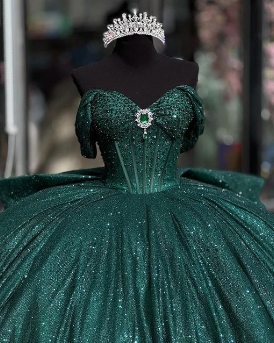 Off The Shoulder Hunter Green Quinceanera Dresses 2024 Online