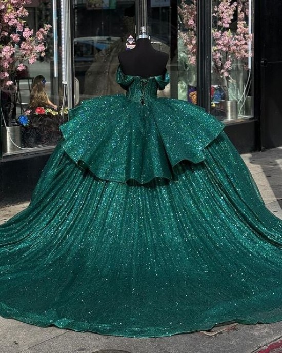 Off The Shoulder Hunter Green Quinceanera Dresses 2024 Online