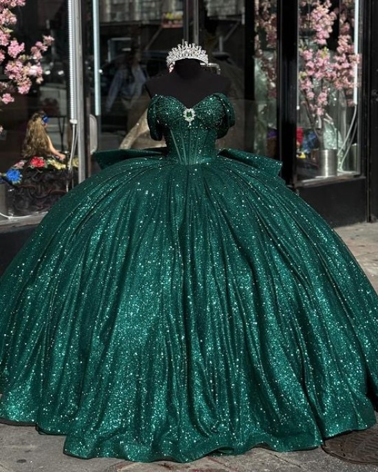 Off The Shoulder Hunter Green Quinceanera Dresses 2024 Online