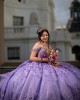 Off The Shoulder Lavender Quinceanera Dresses With Detachable Train