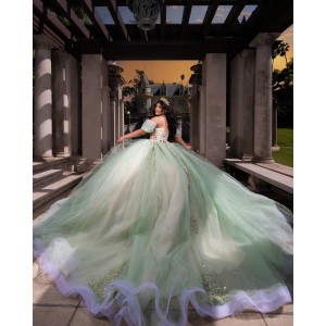 Off The Shoulder Mint Green Quinceanera Dresses With Horsehair