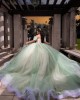 Off The Shoulder Mint Green Quinceanera Dresses With Horsehair