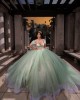 Off The Shoulder Mint Green Quinceanera Dresses With Horsehair