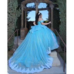 Off Shoulder Aqua Quinceanera Dresses Sweetheart Neck Vestidos Sweet 16 Years Party Prom Vintage Floor Length Ball Gown