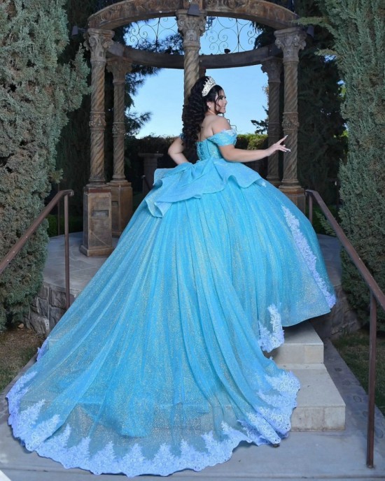 Off Shoulder Aqua Quinceanera Dresses Sweetheart Neck Vestidos Sweet 16 Years Party Prom Vintage Floor Length Ball Gown