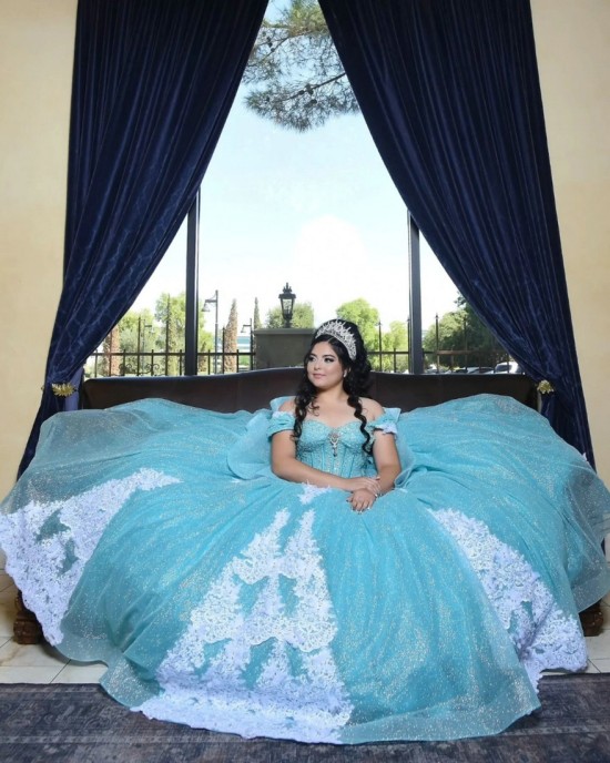 Off Shoulder Aqua Quinceanera Dresses Sweetheart Neck Vestidos Sweet 16 Years Party Prom Vintage Floor Length Ball Gown