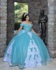 Off Shoulder Aqua Quinceanera Dresses Sweetheart Neck Vestidos Sweet 16 Years Party Prom Vintage Floor Length Ball Gown