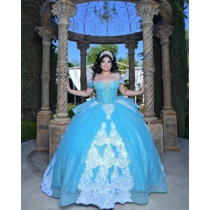 Off Shoulder Aqua Quinceanera Dresses Sweetheart Neck Vestidos Sweet 16 Years Party Prom Vintage Floor Length Ball Gown