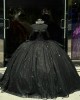 Off Shoulder Black Vestidos De 15 Anos Sweet 15 Gowns Sequin Quinceanera Dress Sweetheart Neck 2024 Ball Gown Princess Dresses With Bow