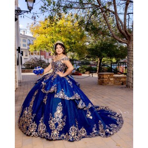 Off Shoulder Blue Quinceanera Dress Floral Glitter Ball Gown Sweetheart Neck Floral Appliques Cocktail Dresses 2024