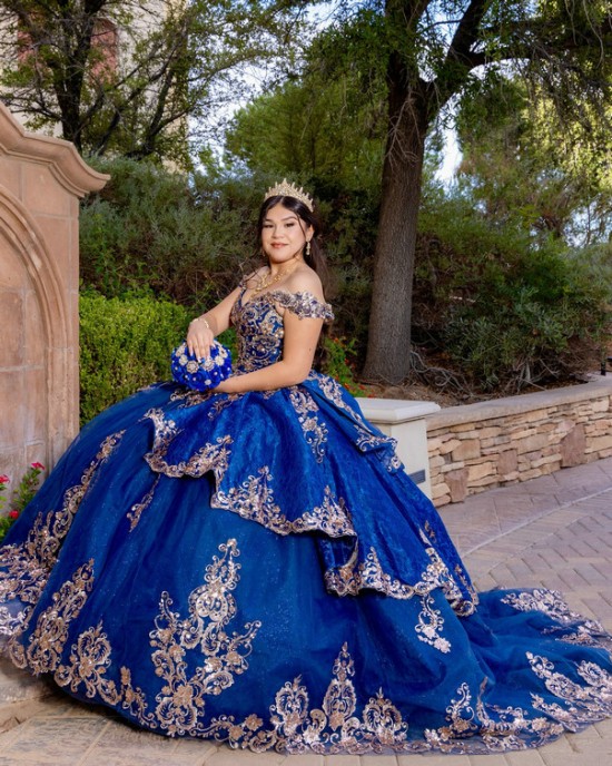 Off Shoulder Blue Quinceanera Dress Floral Glitter Ball Gown Sweetheart Neck Floral Appliques Cocktail Dresses 2024