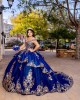 Off Shoulder Blue Quinceanera Dress Floral Glitter Ball Gown Sweetheart Neck Floral Appliques Cocktail Dresses 2024