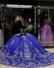 Off Shoulder Blue Quinceanera Dress Sweet 15 Gowns Sequin Wear Pageant Lace Appliques Sweetheart Neck Vestidos De 15 Anos With Bow