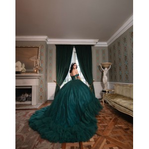 Off Shoulder Emerald Green Quinceanera Dress Sweetheart Neck Vestidos De 15 Anos Ruffled 15TH Birthday Dress