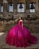 Off Shoulder Fuchsia Quinceanera Dress Sequin Birthday Party Gowns Sweetheart Neck Vestidos De 15 Anos With Bow