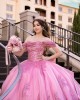 Off Shoulder Hot Pink Quinceanera Dress Sequin Lace Appliques Birthday Party Gowns Sweetheart Neck Vestidos De 15 Anos