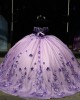 Off Shoulder Lilac Quince Dress Sweetheart Neck Vestidos De 15 Anos Sheer Bodice Sequin Birthday Party Dress With 3D Flowers