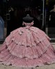 Off Shoulder Pink Quinceanera Dress Tiered Vestidos De 15 Anos Sequin Instagram Gowns Lace Appliques Princess Dress With Bow