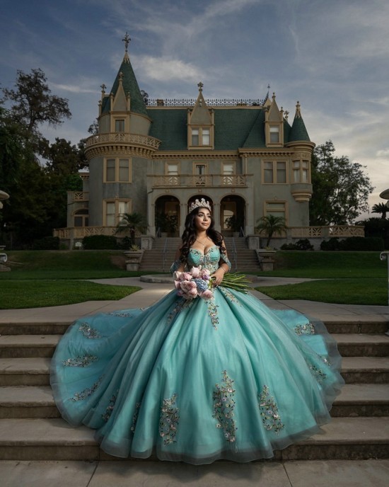 Off Shoulder Quince Dress Aqua Blue Vestidos De 15 Anos Lace Appliques Sweetheart Neck Vestidos De XV Anos