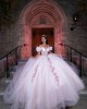 Off Shoulder Quince Dress Pink Vestidos De 15 Anos Sweetheart Neck Birthday Party Dress With Flowers