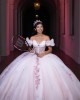 Off Shoulder Quince Dress Pink Vestidos De 15 Anos Sweetheart Neck Birthday Party Dress With Flowers