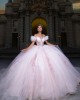 Off Shoulder Quince Dress Pink Vestidos De 15 Anos Sweetheart Neck Birthday Party Dress With Flowers