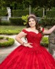 Off Shoulder Quince Dress Red Vestidos De 15 Anos Lace Appliques Sweetheart Neck Vestidos De XV Anos