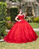 Off Shoulder Quince Dress Red Vestidos De 15 Anos Lace Appliques Sweetheart Neck Vestidos De XV Anos