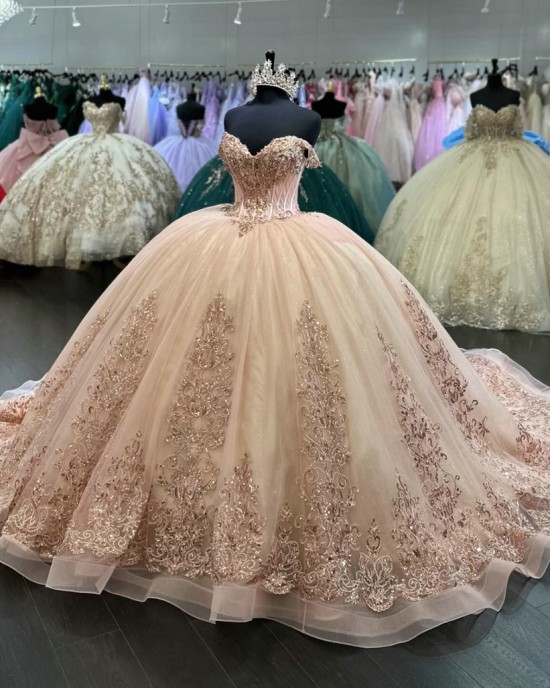 Off Shoulder Quince Pink Dress Girl Sweetheart Neck Princess Quinceanera Dresses