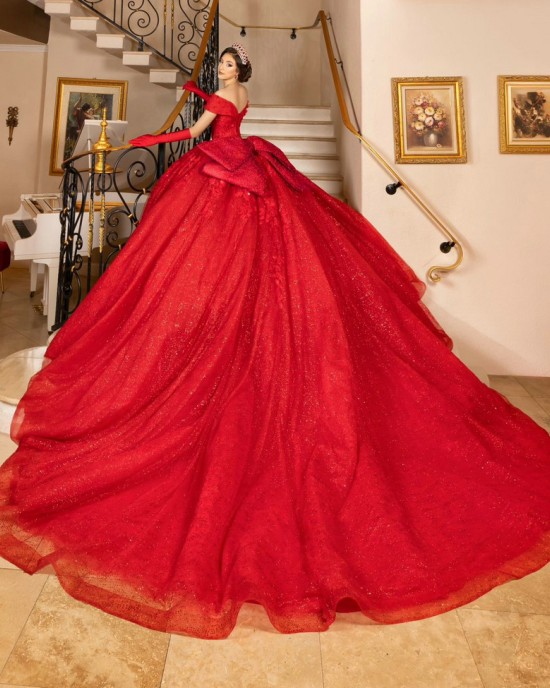 Off Shoulder Red Quinceanera Dress Birthday Party Gowns Sequin V Neck Vestidos De 15 Anos With Bow